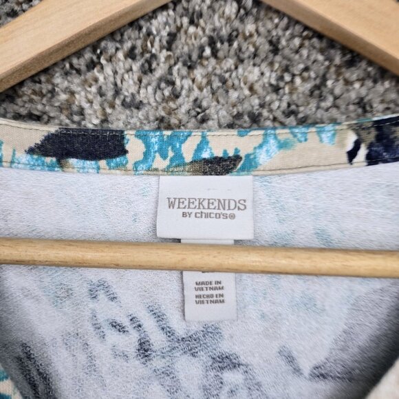 Chicos Weekends Top Womens 2 US Large Blue Terry Cloth V Neck Knit Casual Ladies - Picture 6 of 7